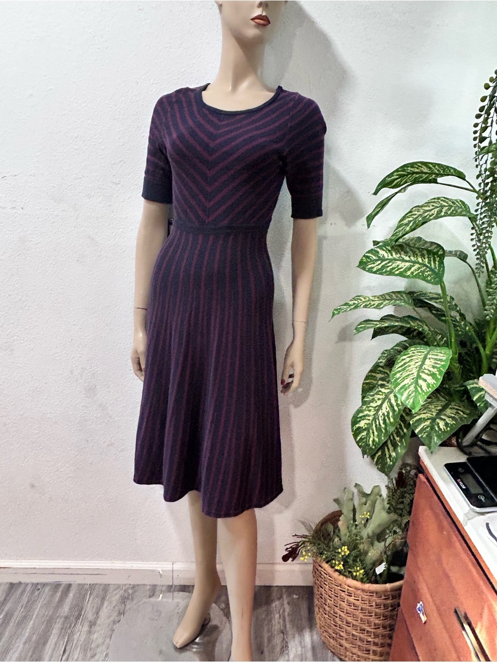 Boden Purple and Pink Striped Knit Midi Dress